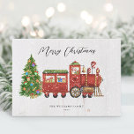 kersttrein, niet-foto feestdagenkaart<br><div class="desc">Ik wens je vrienden en familie een gelukkig vakantieseizoen met dit  kersttreinontwerp voor Kerstmis. Pas uw vakantiegroet en familienaam aan.</div>