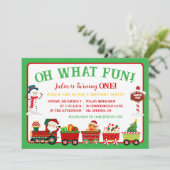 Kersttrein, oh wat leuk! 1e verjaardagsfeestje kaart (Staand voorkant)