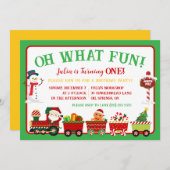 Kersttrein, oh wat leuk! 1e verjaardagsfeestje kaart (Voorkant / Achterkant)