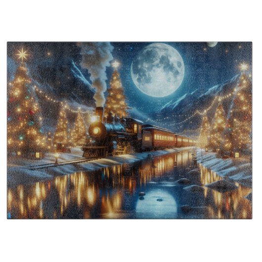 Kersttrein onder maanlicht in de winter snijplank (Voorkant)