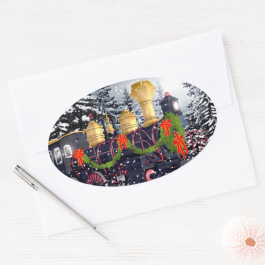 Kersttrein Ovale Sticker (Envelop)