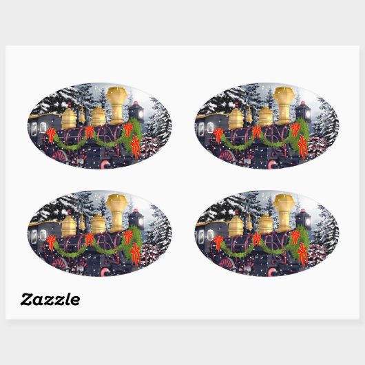 Kersttrein Ovale Sticker (Vel)