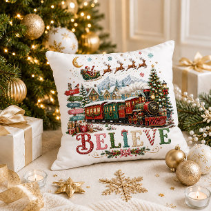 Kersttrein Rood Groen Citaat Decoratiekussen Kussen