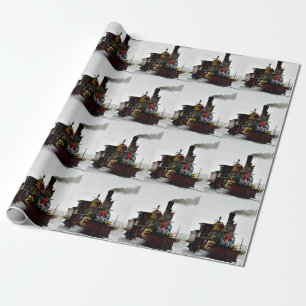 Kersttrein uit de oude doos, 30" x 6' cadeaupapier