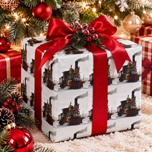 Kersttrein uit de oude doos, 30" x 6' cadeaupapier