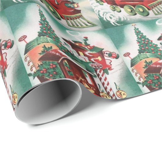 Kersttrein van de Kerstman vintage Cadeaupapier (Rol Hoek)