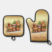 Kersttrein van gemberkoek ovenwant & pannenlap set (Voorkant)