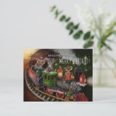 Kersttrein van Merry Mouse Feestdagenkaart (Staand voorkant)