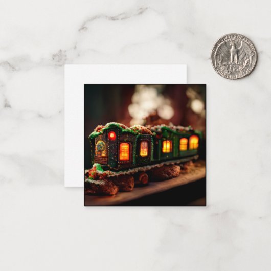 Kersttrein van peperkoek notitiekaartje (Voorkant / Achterkant in situ)
