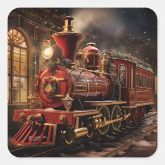 Kersttrein Vierkante Sticker