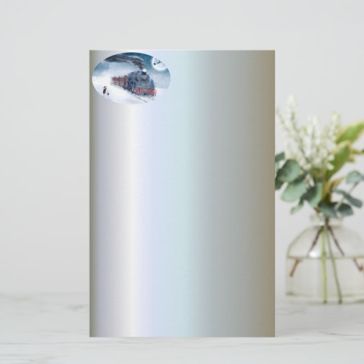 Kersttrein voor middernacht met meisje en Kerstman Briefpapier (Staand voorkant)