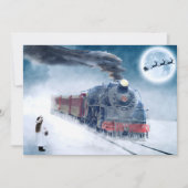 Kersttrein voor middernacht met meisje en Kerstman Feestdagenkaart (Voorkant)