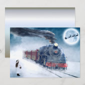 Kersttrein voor middernacht met meisje en Kerstman Feestdagenkaart (Voorkant / Achterkant)