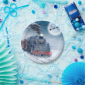 Kersttrein voor middernacht met meisje en Kerstman Papieren Bordje (Feest)