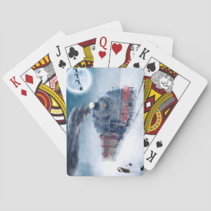 Kersttrein voor middernacht met meisje en Kerstman Pokerkaarten