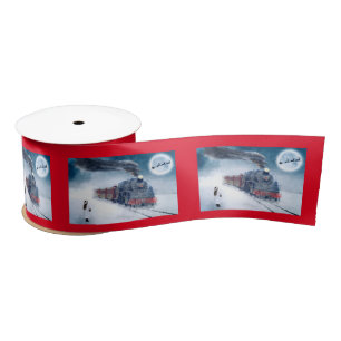 Kersttrein voor middernacht met meisje en Kerstman Satijnen Lint