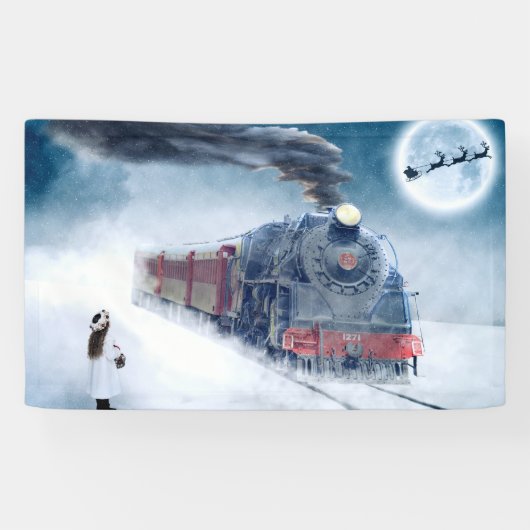 Kersttrein voor middernacht met meisje en Kerstman Spandoek (Horizontaal)
