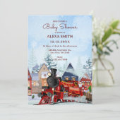 Kersttrein winter baby shower kaart (Staand voorkant)
