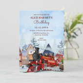 Kersttrein winterverjaardag Uitnodiging (Staand voorkant)