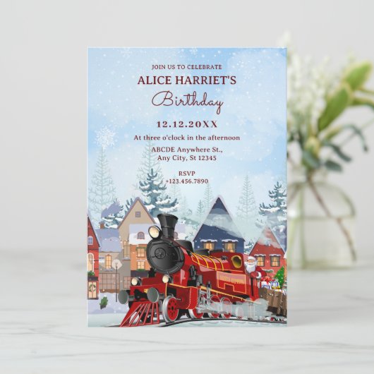 Kersttrein winterverjaardag Uitnodiging (Staand voorkant)