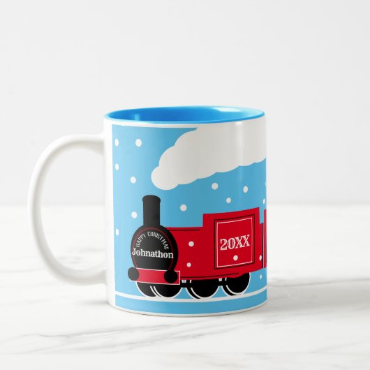 kersttreincadeau tweekleurige koffiemok (Links)