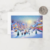 Kersttreinen dorpsbudget mini Kerstmis Notitiekaartje (Voorkant / Achterkant in situ)