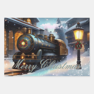 Kersttreinen Waterverf Gift Inpakpapier Vel