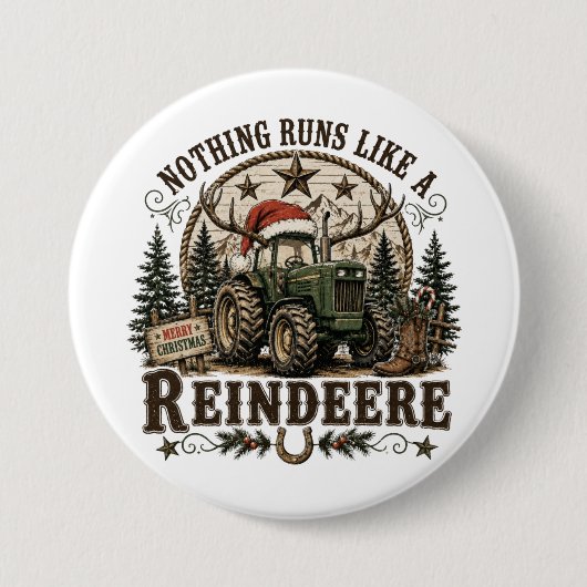 Kersttrekker Rendier Ronde Button 7,6 Cm (Voorkant)
