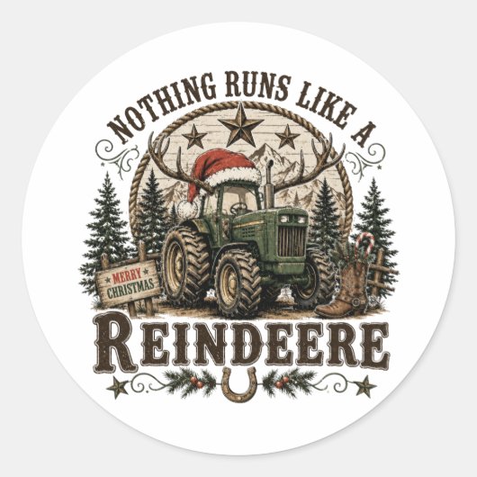Kersttrekker Rendier Ronde Sticker (Voorkant)