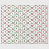 Kersttrellis rode bogen ornamenten & gebladerte cadeaupapier (Vlak)