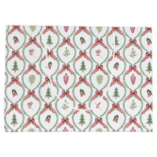 Kersttrellis rode bogen ornamenten & gebladerte groot cadeauzakje (Achterkant)