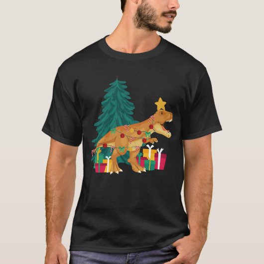 KerstTrex Funny Xmas Dinosaur T-shirt (Voorkant)