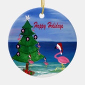 Kersttrim met Kerstmis van Santa flamingo Keramisch Ornament (Voorkant)