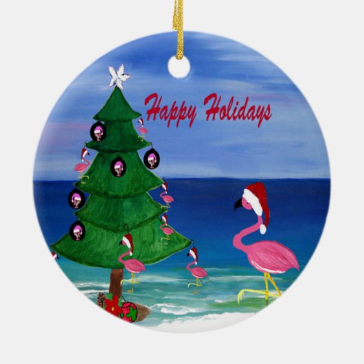 Kersttrim met Kerstmis van Santa flamingo Keramisch Ornament (Achterkant)