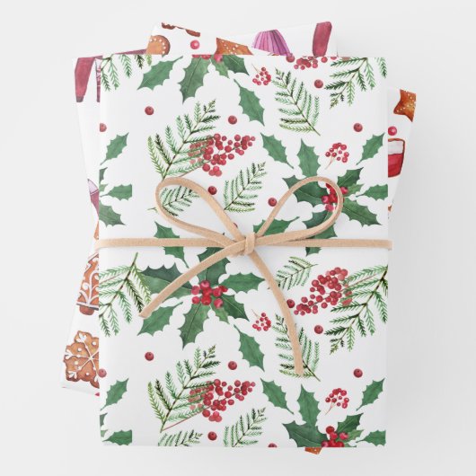 Kersttrio- koekjes, Holly Berries en Sweaters Inpakpapier Vel (In situ)