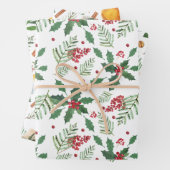 Kersttrio- Sinaasappels, Holly Berries en Cadeaus Inpakpapier Vel (In situ)