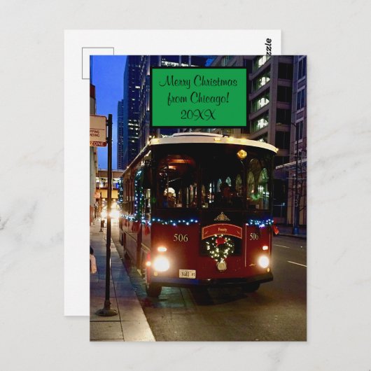 Kersttrolley in Chicago Briefkaart (Voorkant / Achterkant)
