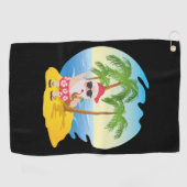 Kersttropisch strand Funny Santa Claus Golfhanddoek (Horizontaal)