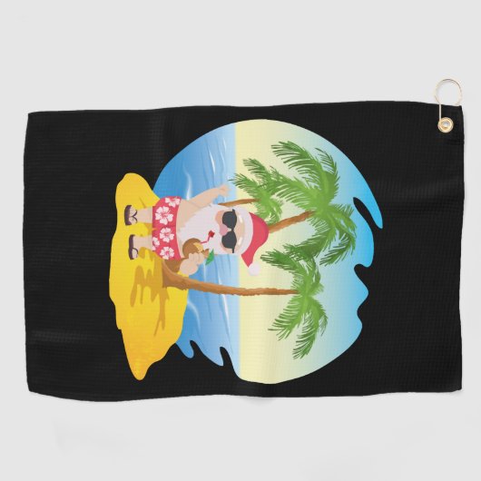 Kersttropisch strand Funny Santa Claus Golfhanddoek (Horizontaal)