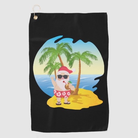 Kersttropisch strand Funny Santa Claus Golfhanddoek (Voorkant)