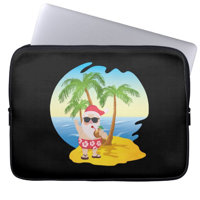Kersttropisch strand Funny Santa Claus Laptop Sleeve (Voorkant)