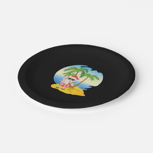 Kersttropisch strand Funny Santa Claus Papieren Bordje (Gekanteld)