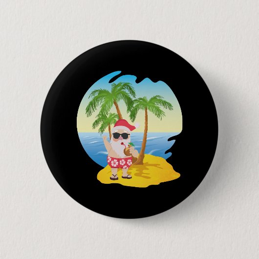 Kersttropisch strand Funny Santa Claus Ronde Button 5,7 Cm (Voorkant)