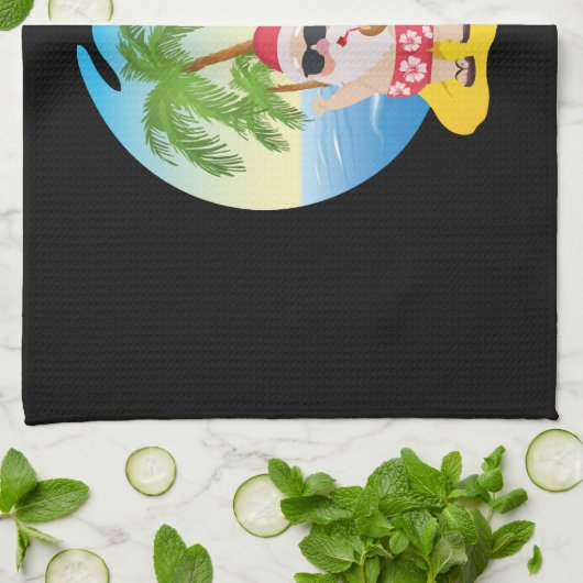 Kersttropisch strand Funny Santa Claus Theedoek (Gevouwen)