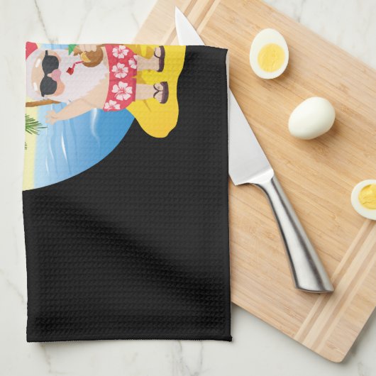 Kersttropisch strand Funny Santa Claus Theedoek (Quarter Fold)