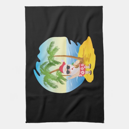 Kersttropisch strand Funny Santa Claus Theedoek (Verticaal)