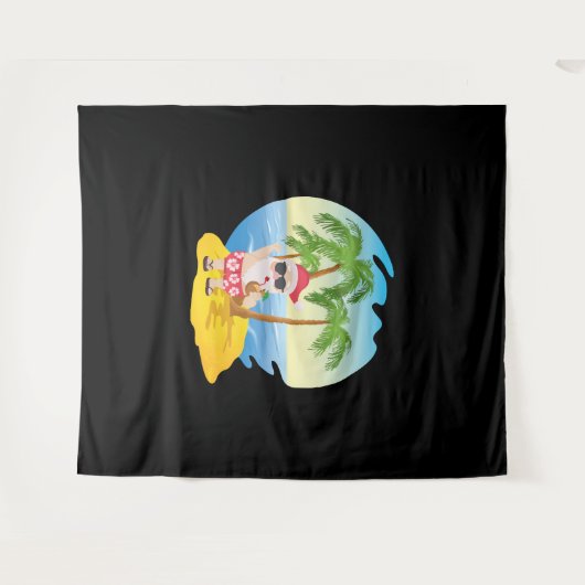 Kersttropisch strand Funny Santa Claus Wandkleed (Voorkant (horizontaal))