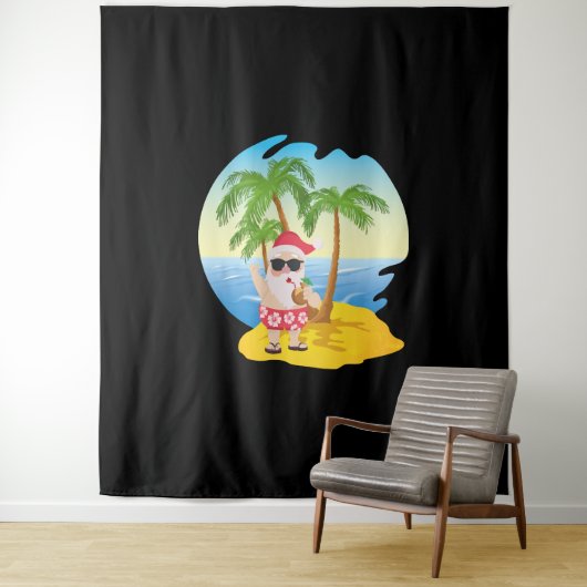 Kersttropisch strand Funny Santa Claus Wandkleed (In situ)