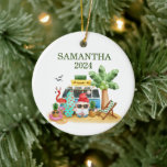 Kersttropisch strand Santa Flamingo Ocean Keramisch Ornament<br><div class="desc">Dit ontwerp kan op het gebied worden gepersonaliseerd dat door de foto en/of tekst te veranderen wordt verstrekt. Of het kan worden aangepast door te klikken deze Sjabloon personaliseert en dan de klik te kiezen om verdere optie aan te passen en de kleur van de achtergrond te schrappen of te...</div>