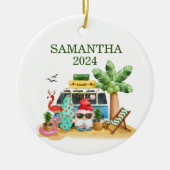 Kersttropisch strand Santa Flamingo Ocean Keramisch Ornament (Voorkant)